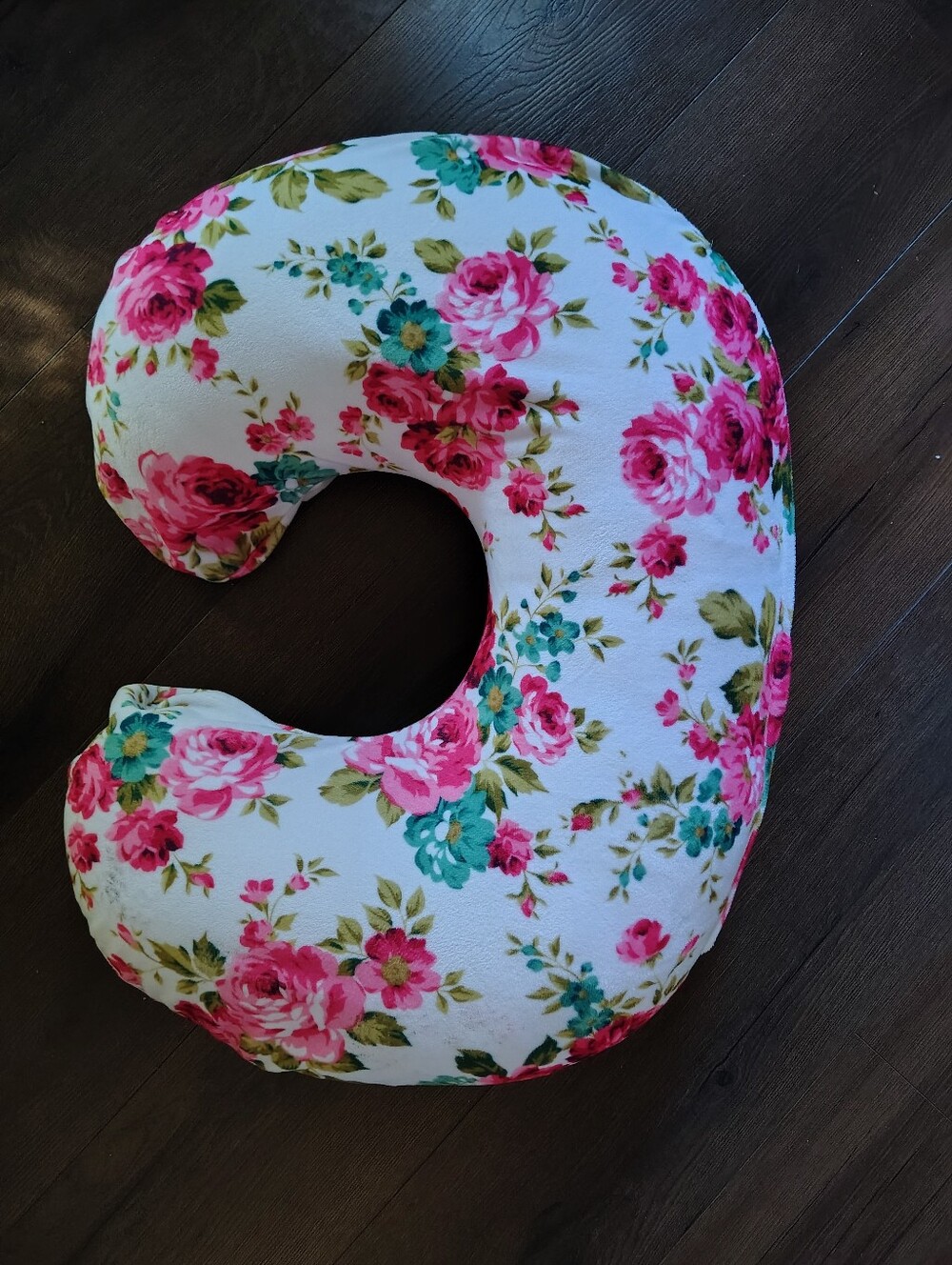 Boppy Floral Nursing Pillow Cover - Pink & Teal Flowers on White